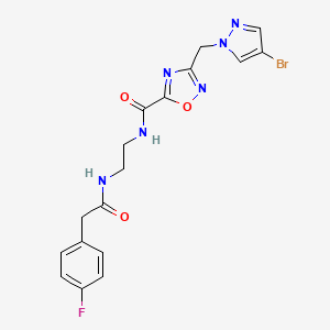 molecular formula C17H16BrFN6O3 B11480011 3-[(4-bromo-1H-pyrazol-1-yl)methyl]-N-(2-{[(4-fluorophenyl)acetyl]amino}ethyl)-1,2,4-oxadiazole-5-carboxamide 