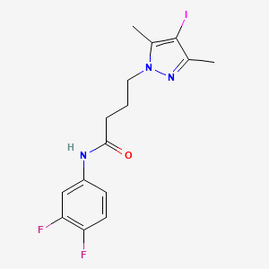 molecular formula C15H16F2IN3O B11480014 N-(3,4-difluorophenyl)-4-(4-iodo-3,5-dimethyl-1H-pyrazol-1-yl)butanamide 