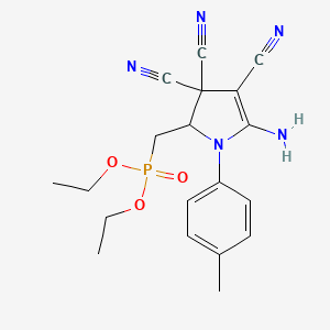 molecular formula C19H22N5O3P B11480034 diethyl {[5-amino-3,3,4-tricyano-1-(4-methylphenyl)-2,3-dihydro-1H-pyrrol-2-yl]methyl}phosphonate 