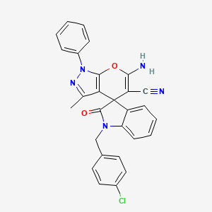 6'-Amino-1-[(4-chlorophenyl)methyl]-3'-methyl-2-oxo-1'-phenyl-1,2-dihydro-1'H-spiro[indole-3,4'-pyrano[2,3-C]pyrazole]-5'-carbonitrile