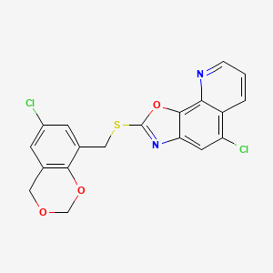 molecular formula C19H12Cl2N2O3S B11480114 5-chloro-2-{[(6-chloro-4H-1,3-benzodioxin-8-yl)methyl]sulfanyl}[1,3]oxazolo[4,5-h]quinoline 