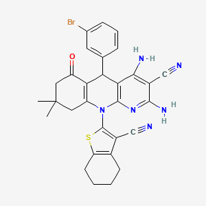 2,4-Diamino-5-(3-bromophenyl)-10-(3-cyano-4,5,6,7-tetrahydro-1-benzothiophen-2-yl)-8,8-dimethyl-6-oxo-5,6,7,8,9,10-hexahydrobenzo[b][1,8]naphthyridine-3-carbonitrile