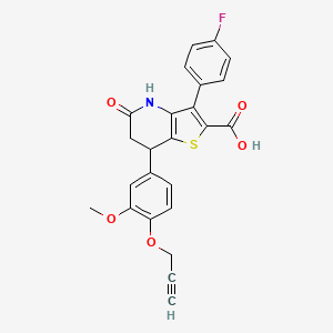 molecular formula C24H18FNO5S B11480183 3-(4-Fluorophenyl)-7-[3-methoxy-4-(prop-2-yn-1-yloxy)phenyl]-5-oxo-4,5,6,7-tetrahydrothieno[3,2-b]pyridine-2-carboxylic acid 