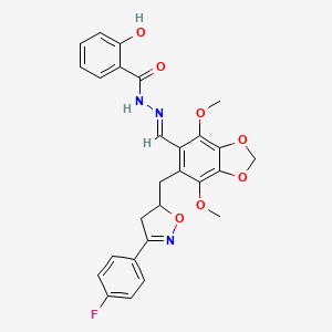 N'-[(E)-(6-{[3-(4-fluorophenyl)-4,5-dihydro-1,2-oxazol-5-yl]methyl}-4,7-dimethoxy-1,3-benzodioxol-5-yl)methylidene]-2-hydroxybenzohydrazide