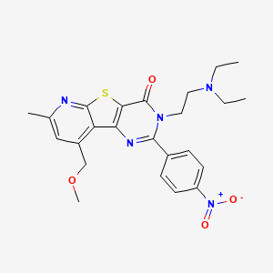 molecular formula C24H27N5O4S B11480192 5-[2-(diethylamino)ethyl]-13-(methoxymethyl)-11-methyl-4-(4-nitrophenyl)-8-thia-3,5,10-triazatricyclo[7.4.0.02,7]trideca-1(13),2(7),3,9,11-pentaen-6-one 