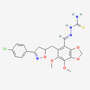 molecular formula C21H21ClN4O5S B11480249 (2E)-2-[(5-{[3-(4-chlorophenyl)-4,5-dihydro-1,2-oxazol-5-yl]methyl}-6,7-dimethoxy-1,3-benzodioxol-4-yl)methylidene]hydrazinecarbothioamide 