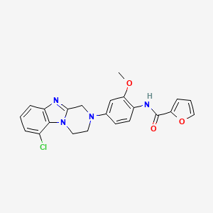 molecular formula C22H19ClN4O3 B11480277 N-[4-(6-chloro-3,4-dihydropyrazino[1,2-a]benzimidazol-2(1H)-yl)-2-methoxyphenyl]furan-2-carboxamide 