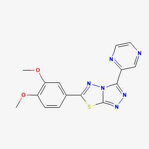 molecular formula C15H12N6O2S B11480343 6-(3,4-Dimethoxyphenyl)-3-(pyrazin-2-yl)[1,2,4]triazolo[3,4-b][1,3,4]thiadiazole 