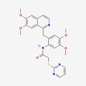 molecular formula C26H26N4O5S B11480391 N-{2-[(6,7-dimethoxyisoquinolin-1-yl)methyl]-4,5-dimethoxyphenyl}-2-(pyrimidin-2-ylsulfanyl)acetamide 