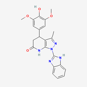 molecular formula C22H21N5O4 B11480405 1-(1H-benzimidazol-2-yl)-4-(4-hydroxy-3,5-dimethoxyphenyl)-3-methyl-1,4,5,7-tetrahydro-6H-pyrazolo[3,4-b]pyridin-6-one 