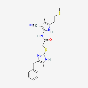 2-[(5-benzyl-4-methyl-1H-imidazol-2-yl)sulfanyl]-N-{3-cyano-4-methyl-5-[2-(methylsulfanyl)ethyl]-1H-pyrrol-2-yl}acetamide