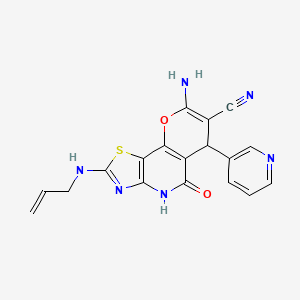 molecular formula C18H14N6O2S B11480429 2-(allylamino)-8-amino-5-oxo-6-(3-pyridyl)-4,6-dihydro-5H-pyrano[2,3-d][1,3]thiazolo[4,5-b]pyridin-7-yl cyanide 