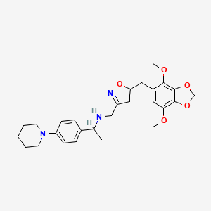 molecular formula C27H35N3O5 B11480462 N-({5-[(4,7-dimethoxy-1,3-benzodioxol-5-yl)methyl]-4,5-dihydro-1,2-oxazol-3-yl}methyl)-1-[4-(piperidin-1-yl)phenyl]ethanamine 