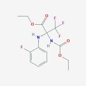 molecular formula C14H16F4N2O4 B11480471 Propanoic acid, 2-[(ethoxycarbonyl)amino]-3,3,3-trifluoro-2-[(2-fluorophenyl)amino]-, ethyl ester 