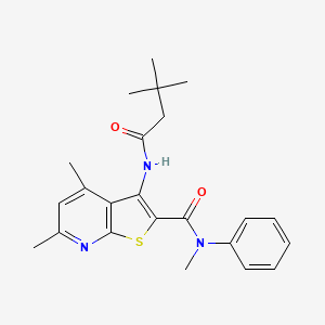 molecular formula C23H27N3O2S B11480507 3-[(3,3-dimethylbutanoyl)amino]-N,4,6-trimethyl-N-phenylthieno[2,3-b]pyridine-2-carboxamide 