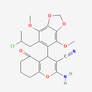 molecular formula C22H23ClN2O6 B11480527 2-amino-4-[6-(2-chloropropyl)-4,7-dimethoxy-1,3-benzodioxol-5-yl]-5-oxo-5,6,7,8-tetrahydro-4H-chromene-3-carbonitrile 