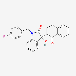 molecular formula C25H20FNO3 B11480528 1-(4-fluorobenzyl)-3-hydroxy-3-(1-oxo-1,2,3,4-tetrahydronaphthalen-2-yl)-1,3-dihydro-2H-indol-2-one 