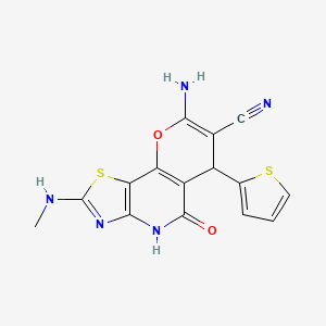 molecular formula C15H11N5O2S2 B11480578 8-amino-2-(methylamino)-5-oxo-6-(2-thienyl)-4,6-dihydro-5H-pyrano[2,3-d][1,3]thiazolo[4,5-b]pyridin-7-yl cyanide 