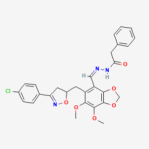 molecular formula C28H26ClN3O6 B11480629 N'-[(Z)-(5-{[3-(4-chlorophenyl)-4,5-dihydro-1,2-oxazol-5-yl]methyl}-6,7-dimethoxy-1,3-benzodioxol-4-yl)methylidene]-2-phenylacetohydrazide 