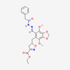 ethyl 5-[(4,7-dimethoxy-6-{(E)-[2-(phenylacetyl)hydrazinylidene]methyl}-1,3-benzodioxol-5-yl)methyl]-4,5-dihydro-1,2-oxazole-3-carboxylate