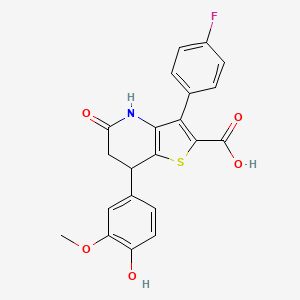 molecular formula C21H16FNO5S B11480751 3-(4-Fluorophenyl)-7-(4-hydroxy-3-methoxyphenyl)-5-oxo-4,5,6,7-tetrahydrothieno[3,2-b]pyridine-2-carboxylic acid 