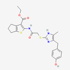 molecular formula C23H25N3O4S2 B11480792 ethyl 2-[({[5-(4-hydroxybenzyl)-4-methyl-1H-imidazol-2-yl]sulfanyl}acetyl)amino]-5,6-dihydro-4H-cyclopenta[b]thiophene-3-carboxylate 