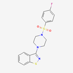 molecular formula C17H16FN3O2S2 B11480836 3-{4-[(4-Fluorophenyl)sulfonyl]piperazin-1-yl}-1,2-benzothiazole 