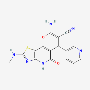 molecular formula C16H12N6O2S B11481088 8-amino-2-(methylamino)-5-oxo-6-(pyridin-3-yl)-4,6-dihydro-5H-pyrano[2,3-d][1,3]thiazolo[4,5-b]pyridine-7-carbonitrile 