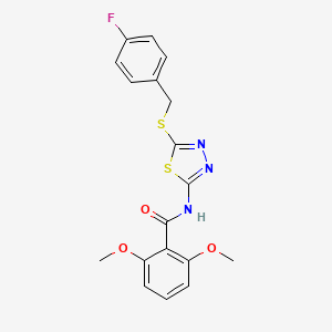 molecular formula C18H16FN3O3S2 B11481107 N-{5-[(4-fluorobenzyl)sulfanyl]-1,3,4-thiadiazol-2-yl}-2,6-dimethoxybenzamide 