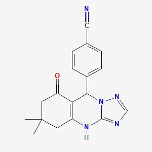 molecular formula C18H17N5O B11481142 4-(6,6-Dimethyl-8-oxo-4,5,6,7,8,9-hexahydro[1,2,4]triazolo[5,1-b]quinazolin-9-yl)benzonitrile 