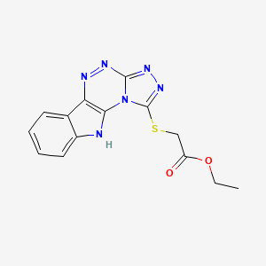 molecular formula C14H12N6O2S B11481169 ethyl 2-(2,4,5,7,8,16-hexazatetracyclo[7.7.0.02,6.010,15]hexadeca-1(9),3,5,7,10,12,14-heptaen-3-ylsulfanyl)acetate 