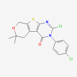 molecular formula C17H14Cl2N2O2S B11481178 5-chloro-4-(4-chlorophenyl)-12,12-dimethyl-11-oxa-8-thia-4,6-diazatricyclo[7.4.0.02,7]trideca-1(9),2(7),5-trien-3-one 