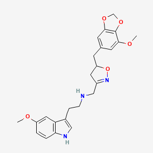 molecular formula C24H27N3O5 B11481299 N-({5-[(7-methoxy-1,3-benzodioxol-5-yl)methyl]-4,5-dihydro-1,2-oxazol-3-yl}methyl)-2-(5-methoxy-1H-indol-3-yl)ethanamine 