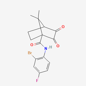 molecular formula C16H15BrFNO3 B11481398 N-(2-bromo-4-fluorophenyl)-7,7-dimethyl-2,3-dioxobicyclo[2.2.1]heptane-1-carboxamide 