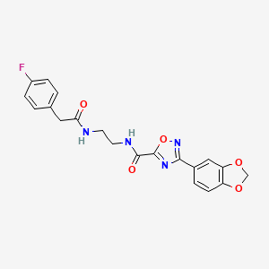 molecular formula C20H17FN4O5 B11481525 3-(1,3-benzodioxol-5-yl)-N-(2-{[(4-fluorophenyl)acetyl]amino}ethyl)-1,2,4-oxadiazole-5-carboxamide 