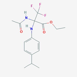 molecular formula C16H21F3N2O3 B11481543 Ethyl 2-acetamido-3,3,3-trifluoro-2-(4-isopropylanilino)propionate 