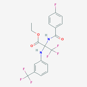 molecular formula C19H15F7N2O3 B11481591 Ethyl 3,3,3-trifluoro-2-(4-fluorobenzamido)-2-[3-(trifluoromethyl)anilino]propionate 