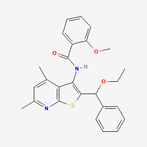 molecular formula C26H26N2O3S B11481638 N-{2-[ethoxy(phenyl)methyl]-4,6-dimethylthieno[2,3-b]pyridin-3-yl}-2-methoxybenzamide 