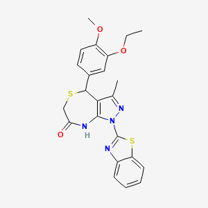 molecular formula C23H22N4O3S2 B11481728 1-(1,3-benzothiazol-2-yl)-4-(3-ethoxy-4-methoxyphenyl)-3-methyl-4,8-dihydro-1H-pyrazolo[3,4-e][1,4]thiazepin-7(6H)-one 