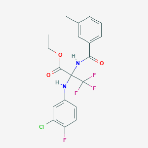 molecular formula C19H17ClF4N2O3 B11481733 ethyl 2-[(3-chloro-4-fluorophenyl)amino]-3,3,3-trifluoro-N-[(3-methylphenyl)carbonyl]alaninate 