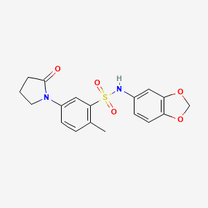 molecular formula C18H18N2O5S B11481764 N-(1,3-benzodioxol-5-yl)-2-methyl-5-(2-oxopyrrolidin-1-yl)benzenesulfonamide 