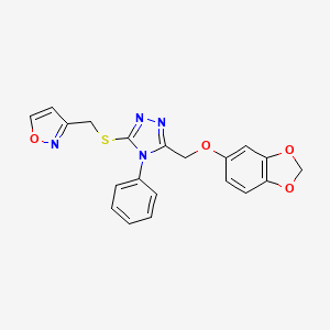 molecular formula C20H16N4O4S B11481830 3-[(1,3-benzodioxol-5-yloxy)methyl]-5-[(1,2-oxazol-3-ylmethyl)sulfanyl]-4-phenyl-4H-1,2,4-triazole 