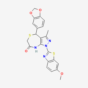 molecular formula C22H18N4O4S2 B11481856 4-(1,3-benzodioxol-5-yl)-1-(6-methoxy-1,3-benzothiazol-2-yl)-3-methyl-4,8-dihydro-1H-pyrazolo[3,4-e][1,4]thiazepin-7(6H)-one 