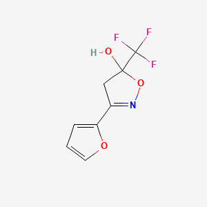 molecular formula C8H6F3NO3 B11481917 5-Isoxazolol, 3-(2-furanyl)-4,5-dihydro-5-(trifluoromethyl)- 