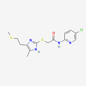 molecular formula C14H17ClN4OS2 B11481924 N-(5-chloropyridin-2-yl)-2-({4-methyl-5-[2-(methylsulfanyl)ethyl]-1H-imidazol-2-yl}sulfanyl)acetamide 