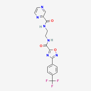 molecular formula C17H13F3N6O3 B11481946 N-{2-[({3-[4-(trifluoromethyl)phenyl]-1,2,4-oxadiazol-5-yl}carbonyl)amino]ethyl}pyrazine-2-carboxamide 