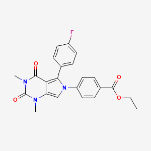 molecular formula C23H20FN3O4 B11482048 ethyl 4-[5-(4-fluorophenyl)-1,3-dimethyl-2,4-dioxo-1,2,3,4-tetrahydro-6H-pyrrolo[3,4-d]pyrimidin-6-yl]benzoate 