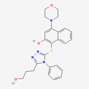 molecular formula C25H26N4O3S B11482057 1-{[5-(3-hydroxypropyl)-4-phenyl-4H-1,2,4-triazol-3-yl]sulfanyl}-4-(morpholin-4-yl)naphthalen-2-ol 