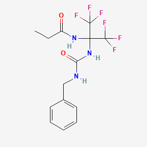 molecular formula C14H15F6N3O2 B11482072 N-{2-[(benzylcarbamoyl)amino]-1,1,1,3,3,3-hexafluoropropan-2-yl}propanamide 