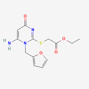 molecular formula C13H15N3O4S B11482077 Acetic acid, 2-[[6-amino-1-(2-furanylmethyl)-1,4-dihydro-4-oxo-2-pyrimidinyl]thio]-, ethyl ester 